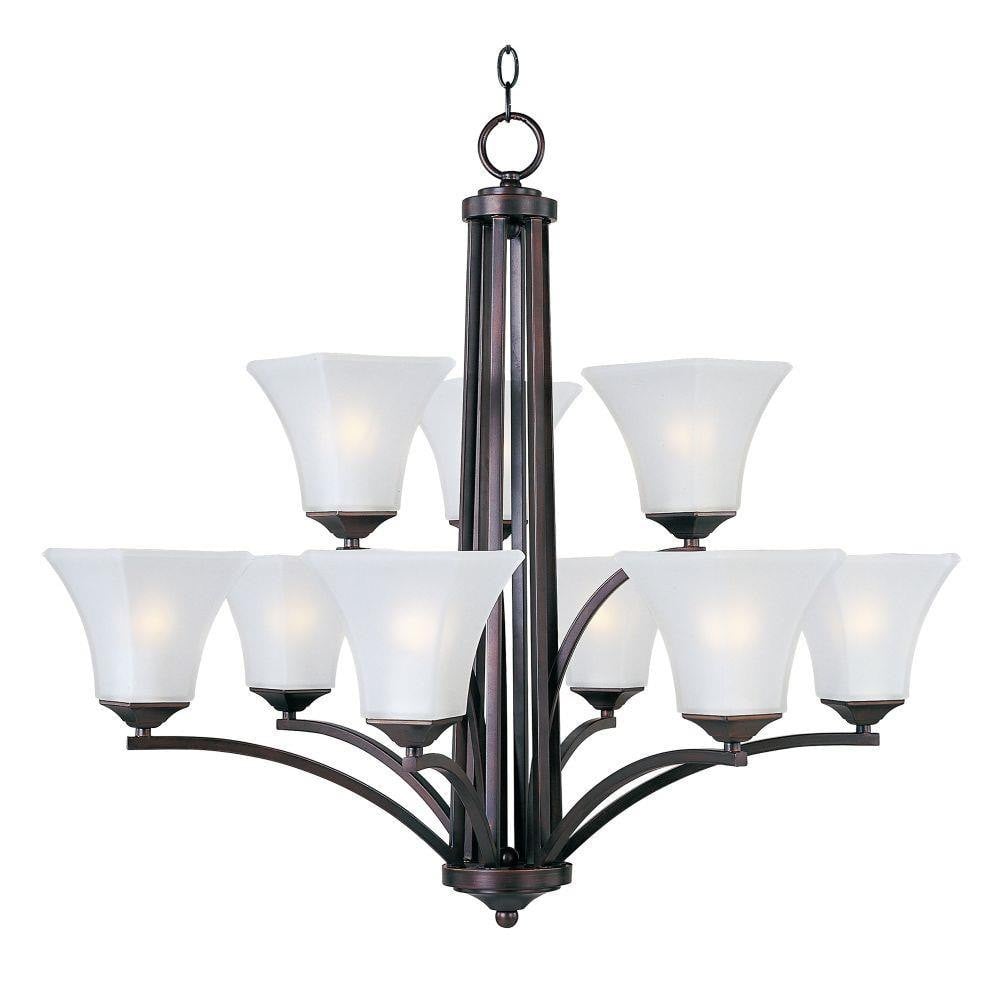 Maxim Lighting 20096FTSN Aurora 9 Light 31.5 Inch Satin Nickel 2-Tier Chandelier Ceiling Light