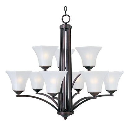 Maxim Lighting 20096FTSN Aurora 9 Light 31.5 Inch Satin Nickel 2-Tier Chandelier Ceiling Light
