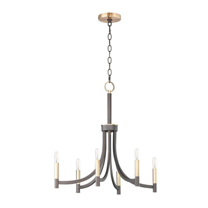 Maxim Lighting 21526SN Lyndon 6 Light 28 Inch Chandelier full product view with chain and canopy