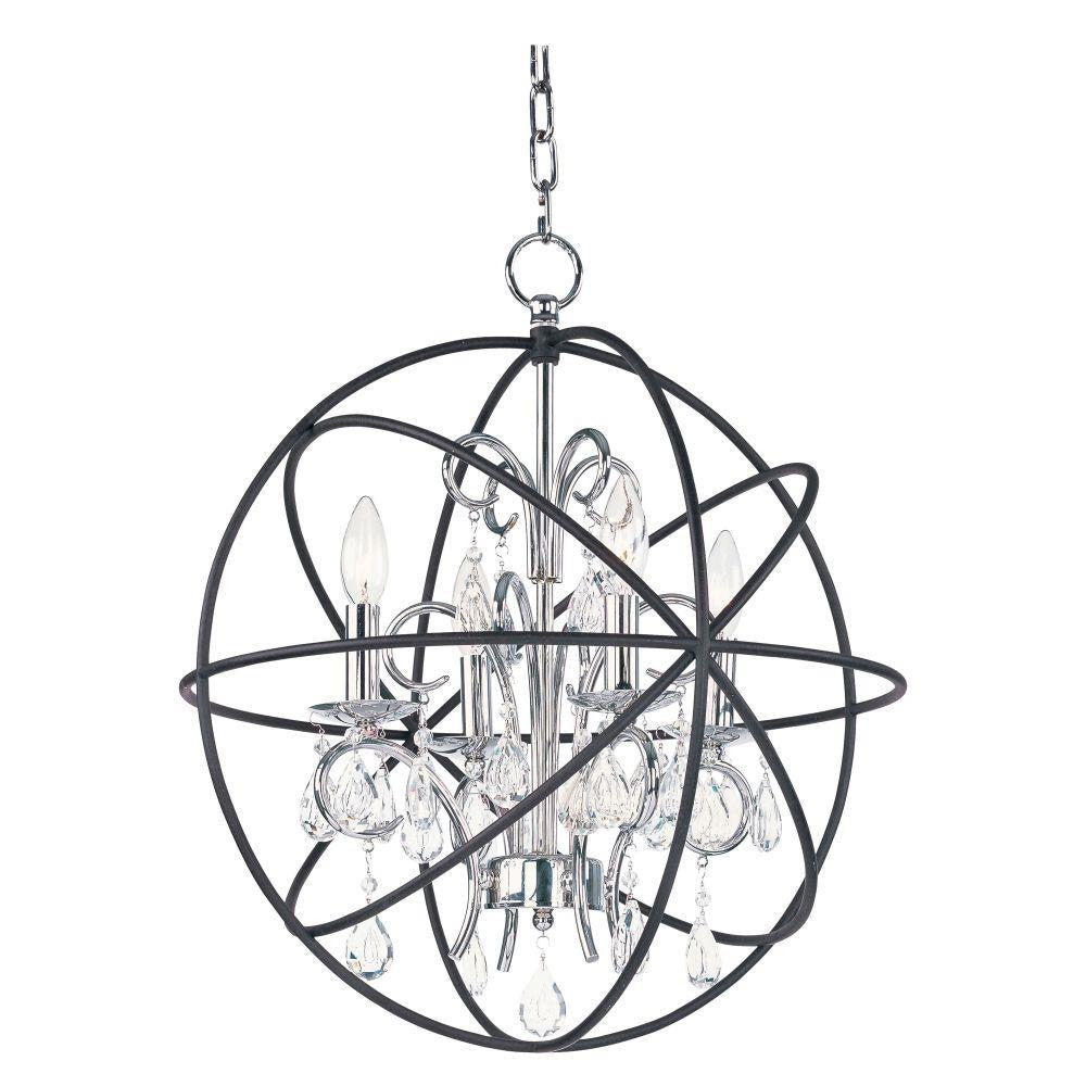 Maxim Lighting 25142ARPN Orbit 4 Light Anthracite Polished Nickel Chandelier with Clear Crystal Accents
