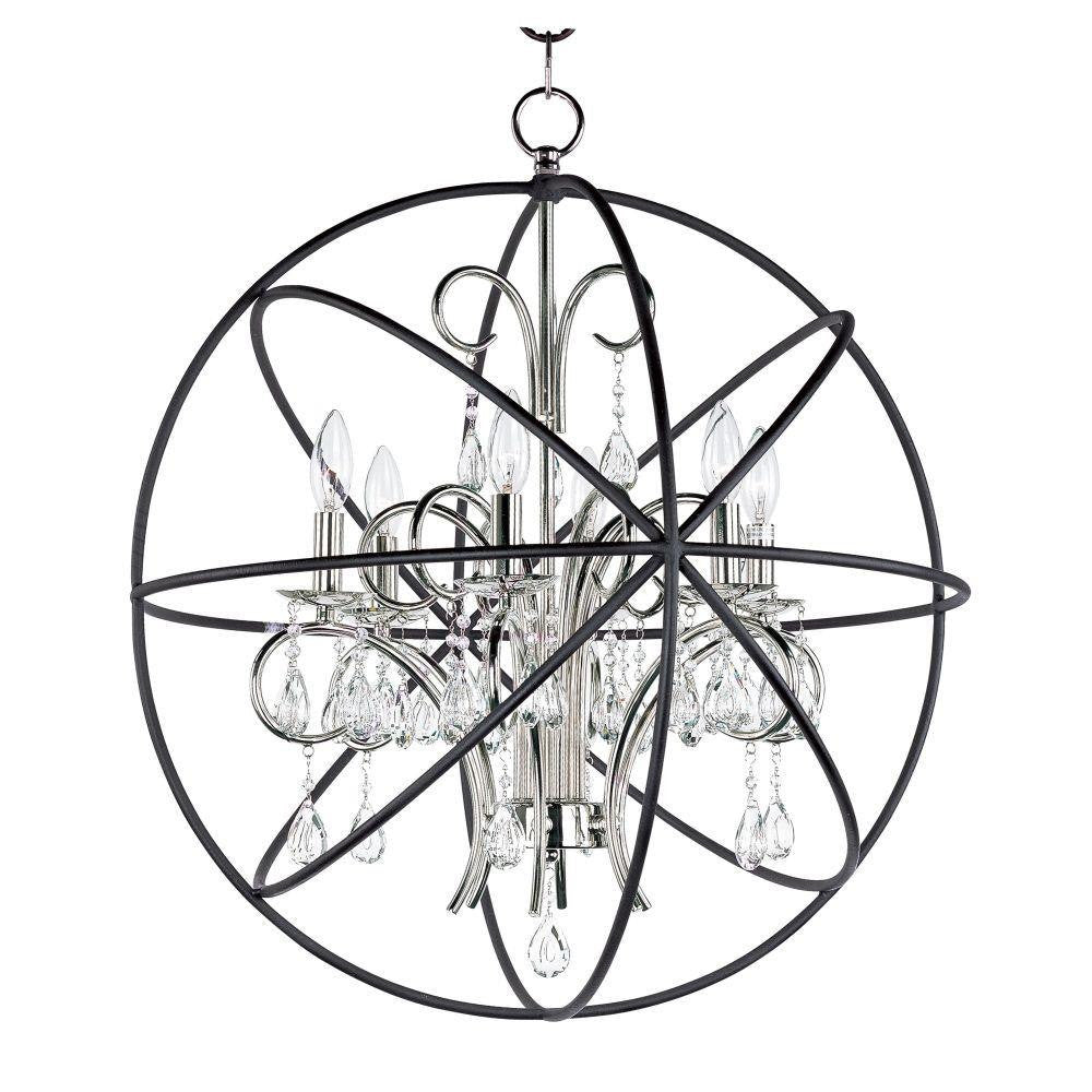 Maxim Lighting 25144ARPN Orbit 6 Light Chandelier Anthracite Polished Nickel with clear crystal accents front view