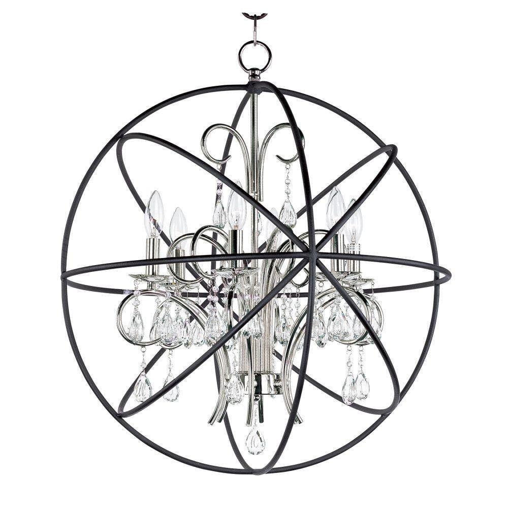 Maxim Lighting 25144OI Orbit 6 Light Chandelier studio shot showing spherical frame and crystal accents