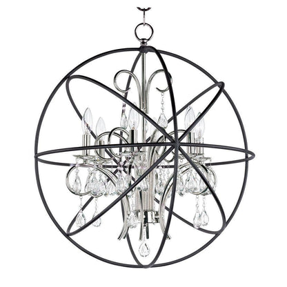 Maxim Lighting 25144OI Orbit 6 Light Chandelier studio shot showing spherical frame and crystal accents