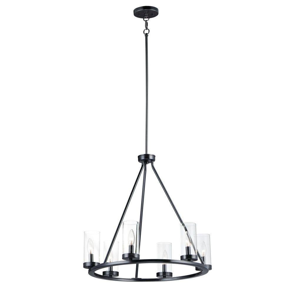 Maxim Lighting 25255CLSN Sentinel 6 Light 24 Inch Satin Nickel Wagon Wheel Chandelier Ceiling Light