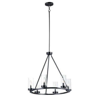 Maxim Lighting 25255CLSN Sentinel 6 Light 24 Inch Satin Nickel Wagon Wheel Chandelier Ceiling Light