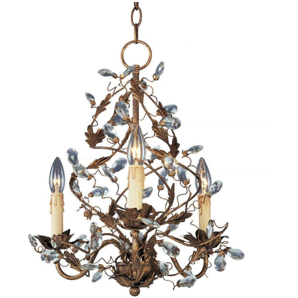 Maxim Lighting 2850EG Elegante 3 Light Etruscan Gold Mini Chandelier with Crystal Accents