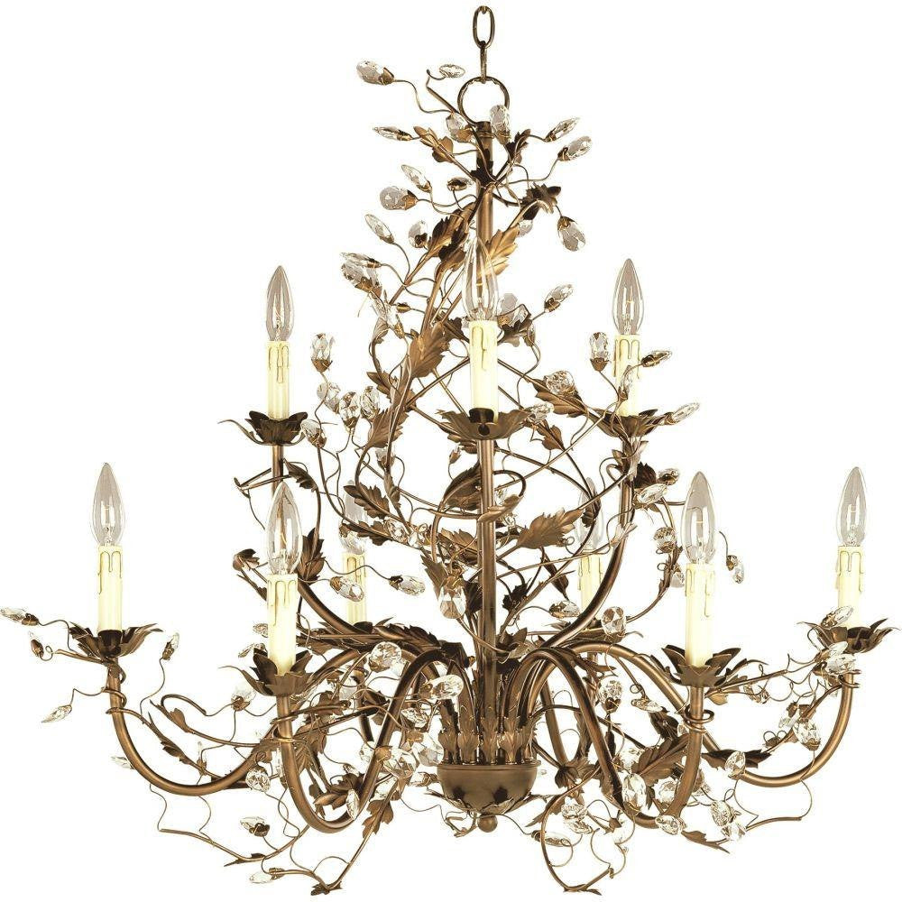 Maxim Lighting 2852EG Elegante 9 Light Etruscan Gold 2-Tier Chandelier Ceiling Light with Crystal Accents