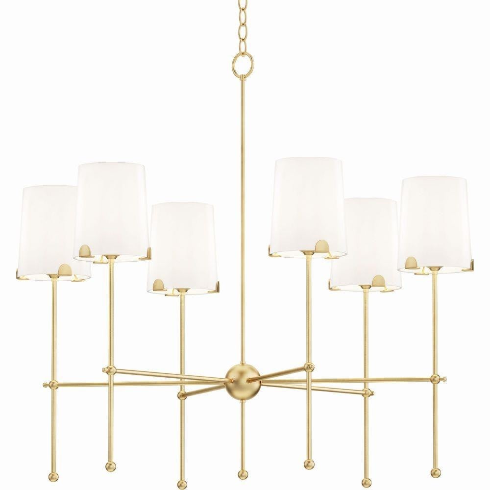 Maxim Lighting 32366WTSBR Huntington 6 Light 34 Inch Satin Brass Chandelier Ceiling Light
