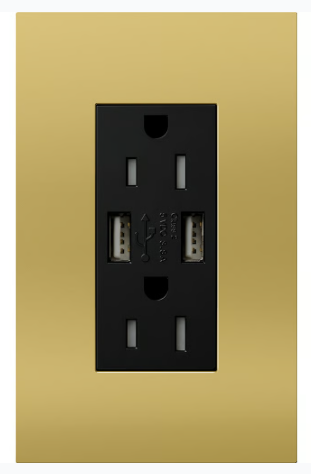 Lutron LTR-F15-ACTR-BB New Architectural Series 15-Amp Tamper Resistant Electrical Receptacle, Type-A/Type-C USB, Bright Brass Finish