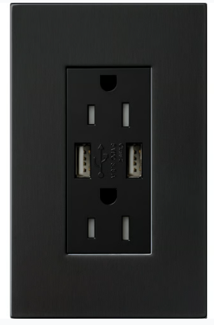 Lutron LTR-F15-ACTR-PG New Architectural Series 15-Amp Tamper Resistant Electrical Receptacle, Type-A/Type-C USB, Polished Graphite Finish