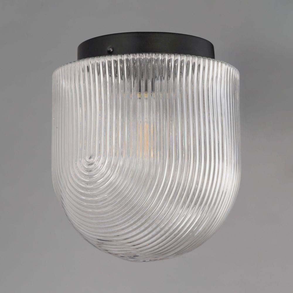 Maxim Lighting 15120CRBK Chateau Black Flush Mount with Clear Ribbed Glass Shade - Side Angle