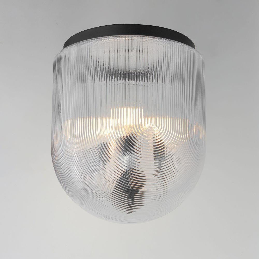 Maxim Lighting 15122CRBK Dune 4 Light Semi-Flush Mount - Installed View Showing Black Canopy and Ribbed Glass Globe