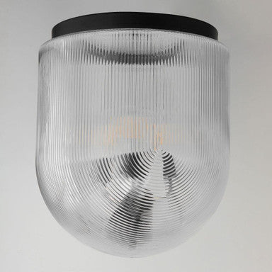Maxim Lighting 15122CRBK Dune Semi-Flush Mount - Angled Installed View of Ribbed Glass Fixture