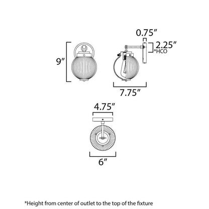 Maxim Lighting 15191CRSBR Kasbah Wall Sconce - Dimension Diagram 9H x 6W x 7.75D Inches