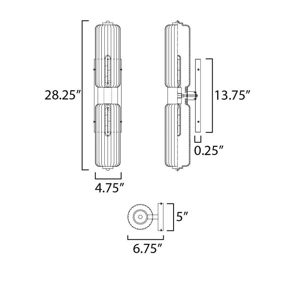 Maxim Lighting 15192CRSBR Kasbah 2 Light Wall Sconce - dimensional diagram showing 28.25 inch height and 6.75 inch depth