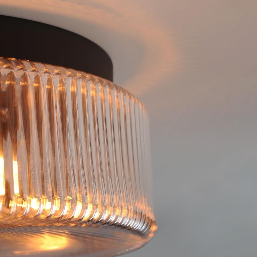 Maxim Lighting 15199CROI Kasbah Flush Mount Close-Up Detail of Ribbed Glass and Oil Rubbed Bronze Finish