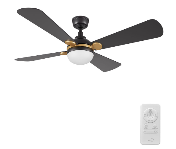 Carro USA CFR524Q4-L11-B2-1G Zephyr Modern Black LED 52" Ceiling Fan, Black/Gold Detail Finish