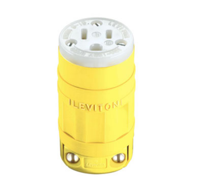 Leviton 1547-P 15 Amp, 125 Volt, NEMA 5-15R, 2P, 3W, Connector, Straight Blade, Industrial Grade, Grounding, Corrosion Resistant, Dustguard - YELLOW