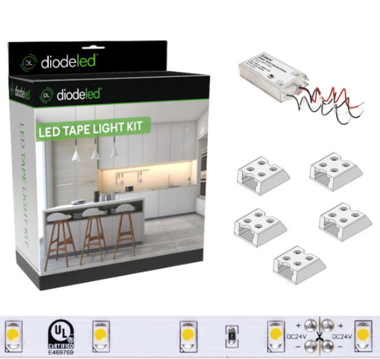 Diode LED DI-KIT-12V-BC2ODBELV60-4000 16.4ft Blaze 200+ Lumen Per Ft LED Tape Light Kit, Color Temperature 4000K, Voltage 12V