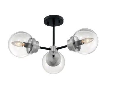Nuvo 60-7133 Axis Series Semi Flush Ceiling Light, 3 Lights, Wattage 60W, Matte Black & Brushed Nickel