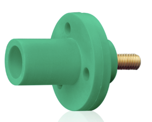 Leviton 15R21-1UG 15 Series Cam-Type Male Panel Mount Receptacle, 0.75" Threaded Stud Termination, 90-Degree, #8, #2 AWG, 150A Max, Type 3R When Mated, Green Finish