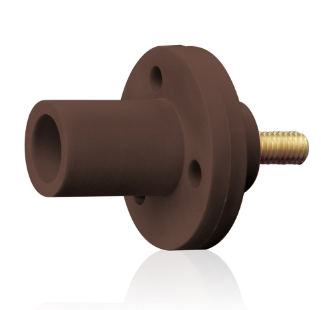 Leviton 15R21-1UH 15 Series Cam-Type Male Panel Mount Receptacle, 0.75" Threaded Stud Termination, 90-Degree, #8, #2 AWG, 150A Max, Type 3R When Mated, Brown Finish