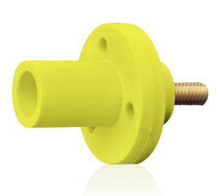 Leviton 15R21-1UY 15 Series Cam-Type Male Panel Mount Receptacle, 0.75" Threaded Stud Termination, 90-Degree, #8, #2 AWG, 150A Max, Type 3R When Mated, Yellow Finish