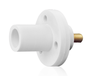 Leviton 15R21-UW 15 Series Cam-Type Male Panel Mount Receptacle, 0.5" Threaded Stud Termination, 90-Degree, #8, #2 AWG, 150A Max, Type 3R When Mated, White Finish