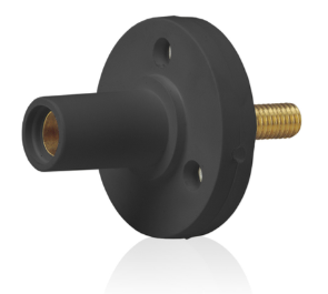 Leviton 15R22-1UE 15 Series Cam-Type Female Panel Mount Receptacle, 0.75" Threaded Stud Termination, 90-Degree, #8, #2 AWG, 150A Max, Type 3R When Mated, Black Finish