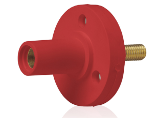 Leviton 15R22-1UR 15 Series Cam-Type Female Panel Mount Receptacle, 0.75" Threaded Stud Termination, 90-Degree, #8, #2 AWG, 150A Max, Type 3R When Mated, Red Finish