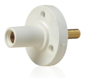 Leviton 15R22-1UW 15 Series Cam-Type Female Panel Mount Receptacle, 0.75" Threaded Stud Termination, 90-Degree, #8, #2 AWG, 150A Max, Type 3R When Mated, White Finish
