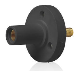 Leviton 15R22-UE 15 Series Cam-Type Female Panel Mount Receptacle, 0.5" Threaded Stud Termination, 90-Degree, #8, #2 AWG, 150A Max, Type 3R When Mated, Black Finish