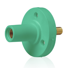 Leviton 15R22-UG 15 Series Cam-Type Female Panel Mount Receptacle, 0.5" Threaded Stud Termination, 90-Degree, #8, #2 AWG, 150A Max, Type 3R When Mated, Green Finish
