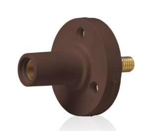 Leviton 15R22-UH 15 Series Cam-Type Female Panel Mount Receptacle, 0.5" Threaded Stud Termination, 90-Degree, #8, #2 AWG, 150A Max, Type 3R When Mated, Brown Finish