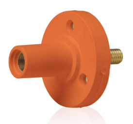 Leviton 15R22-UO 15 Series Cam-Type Female Panel Mount Receptacle, 0.5" Threaded Stud Termination, 90-Degree, #8, #2 AWG, 150A Max, Type 3R When Mated, Orange Finish