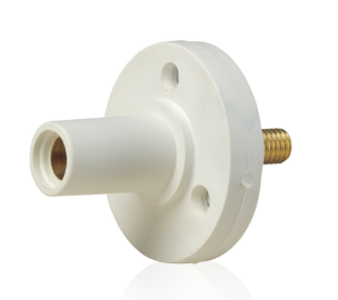 Leviton 15R22-UW 15 Series Cam-Type Female Panel Mount Receptacle, 0.5" Threaded Stud Termination, 90-Degree, #8, #2 AWG, 150A Max, Type 3R When Mated, White Finish