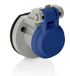 Leviton 15S31-UB Cam-Type Male/Female Panel Mount Receptacle Enclosure w/ Automatic Closing Lid Spring, Blue Finish