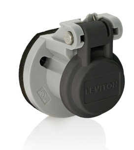 Leviton 15S31-UE Cam-Type Male/Female Panel Mount Receptacle Enclosure w/ Automatic Closing Lid Spring, Black Finish