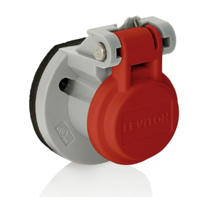 Leviton 15S31-UR Cam-Type Male/Female Panel Mount Receptacle Enclosure w/ Automatic Closing Lid Spring, Red Finish