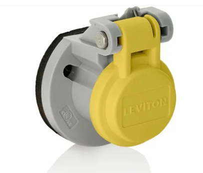 Leviton 15S31-UY 15 Series Cam-Type Male/Female Panel Mount Receptacle Enclosure with Automatic Closing Lid, Thermoplastic Housing and Cover, Stainless Steel Torsion Spring, Yellow