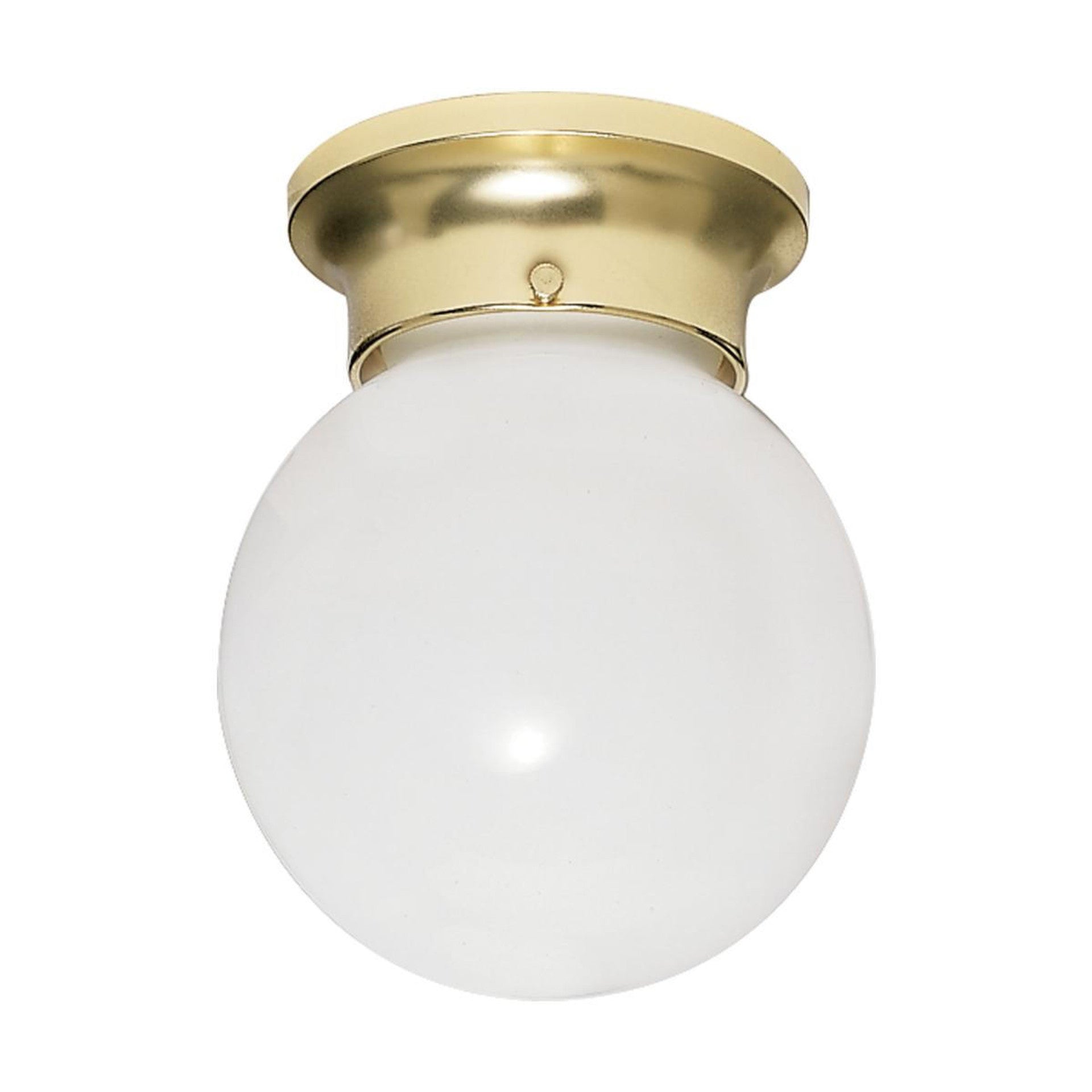 Nuvo SF77-108 1 Light 6" Flush Mount Light Fixture, White Glass, Polished Brass Finish