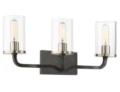 Nuvo 60-6123 Sherwood 3-Light Vanity Light Fixture, Iron Black w/ Brushed Nickel Accents