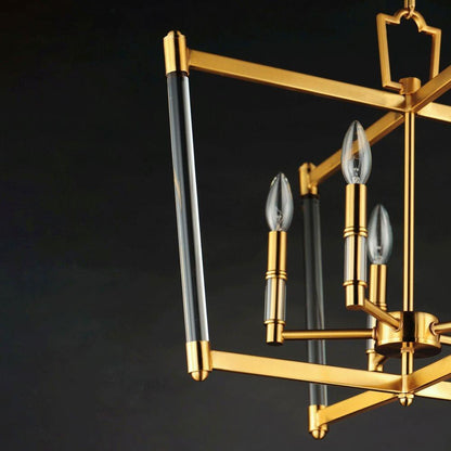 Maxim Lighting 16103CLHR Lucent Chandelier close-up detail of glass rod accent and candelabra light sockets in Heritage Brass