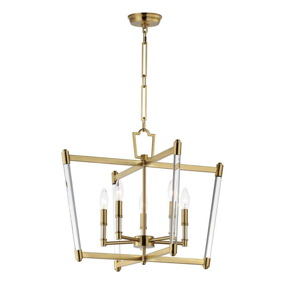 Maxim Lighting 16103CLHR Lucent 5 Light Heritage Brass Chandelier full view with chain on white background