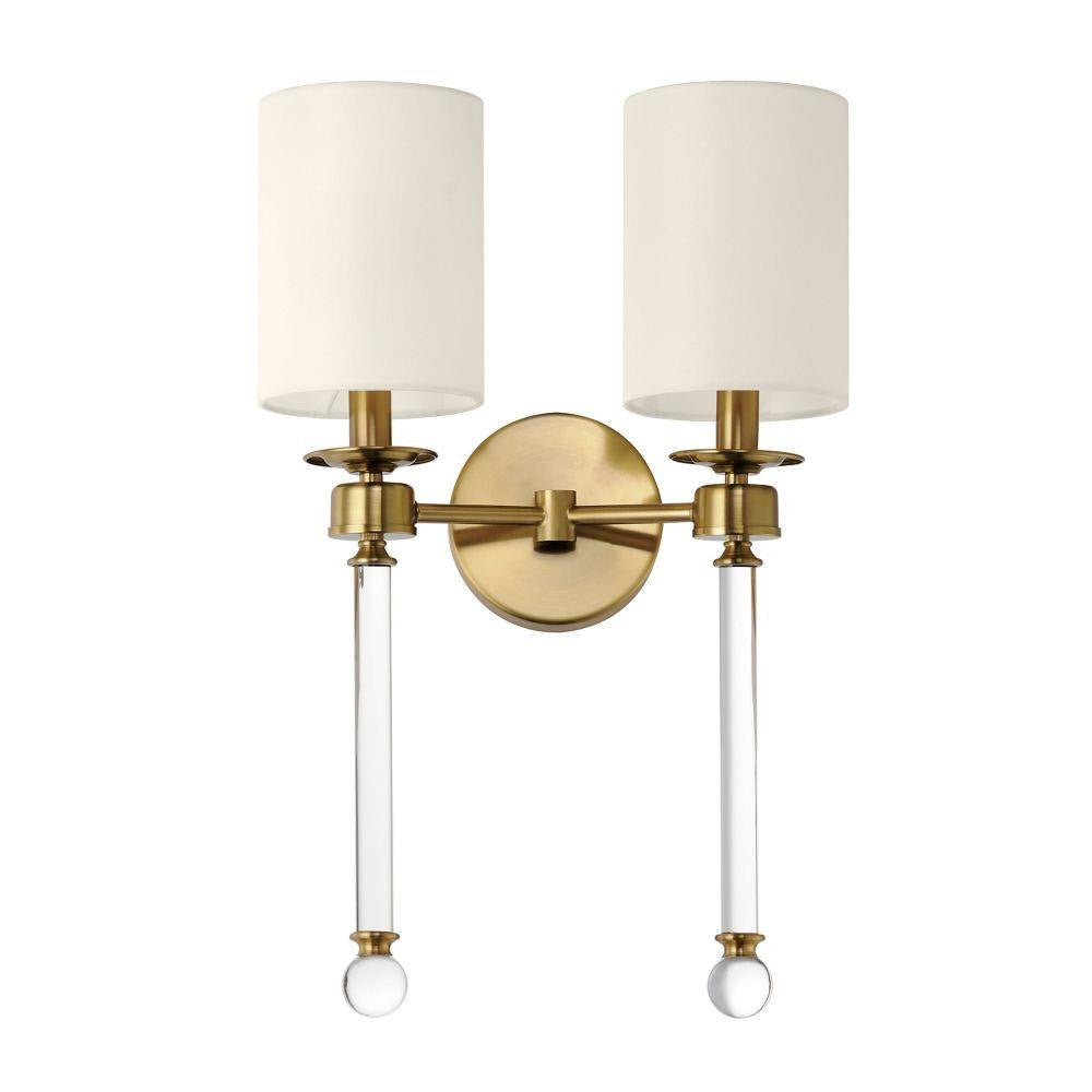 Maxim Lighting 16108WTCLHR Lucent 2 Light Heritage Brass Wall Sconce - White Shade Front View