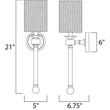 Maxim Lighting 16109WTCLHR Lucent Wall Sconce - line drawing dimensions: 21 inch height, 5 inch width, 6.75 inch extension