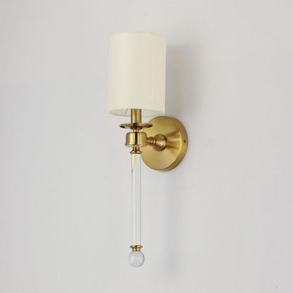 Maxim Lighting 16109WTCLHR Lucent 1 Light Heritage Brass Wall Sconce - side angle view with white drum shade and clear glass rod