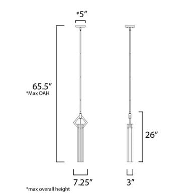 Maxim Lighting 16111CLBKAB Flambeau Mini Pendant Dimension Diagram