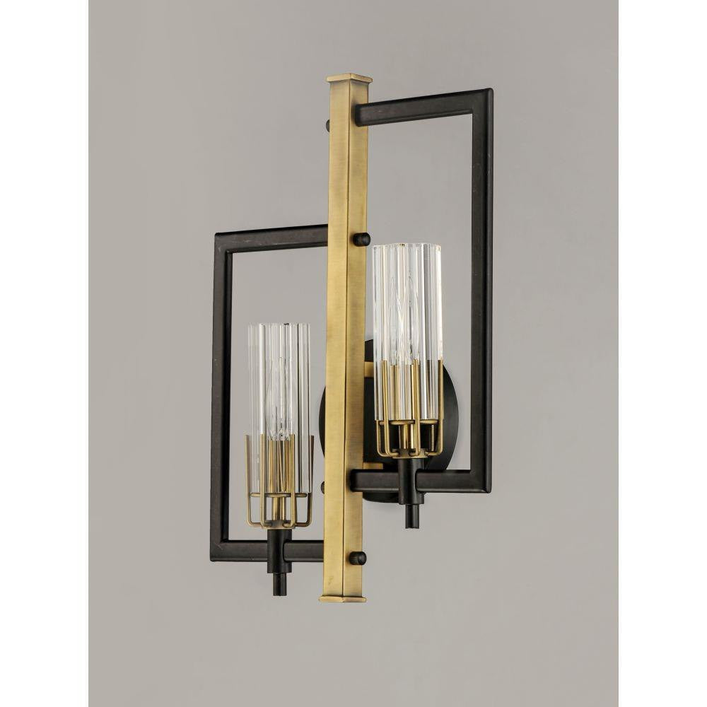 Maxim Lighting 16112CLBKAB Flambeau 2 Light Black Antique Brass Wall Sconce - Side Angle View