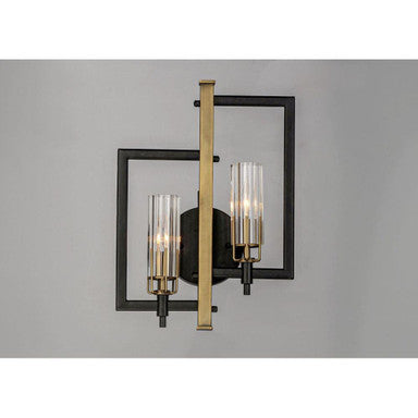 Maxim Lighting 16112CLBKAB Flambeau 2 Light Black Antique Brass Wall Sconce - Upper Angle View